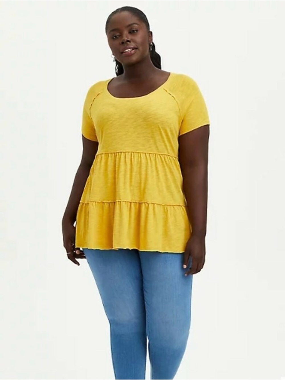 Torrid Yellow Tiered Babydoll Scoop Neckline Blouse Size 00 M/L